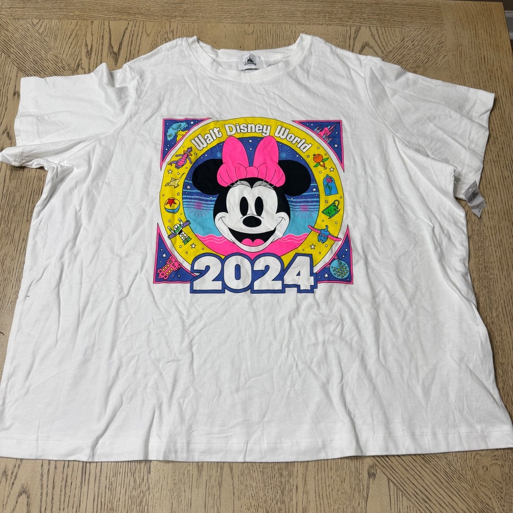 New Disney Women's 1X White Walt Disney World 2024 Minnie Mouse Graphic T Shirt